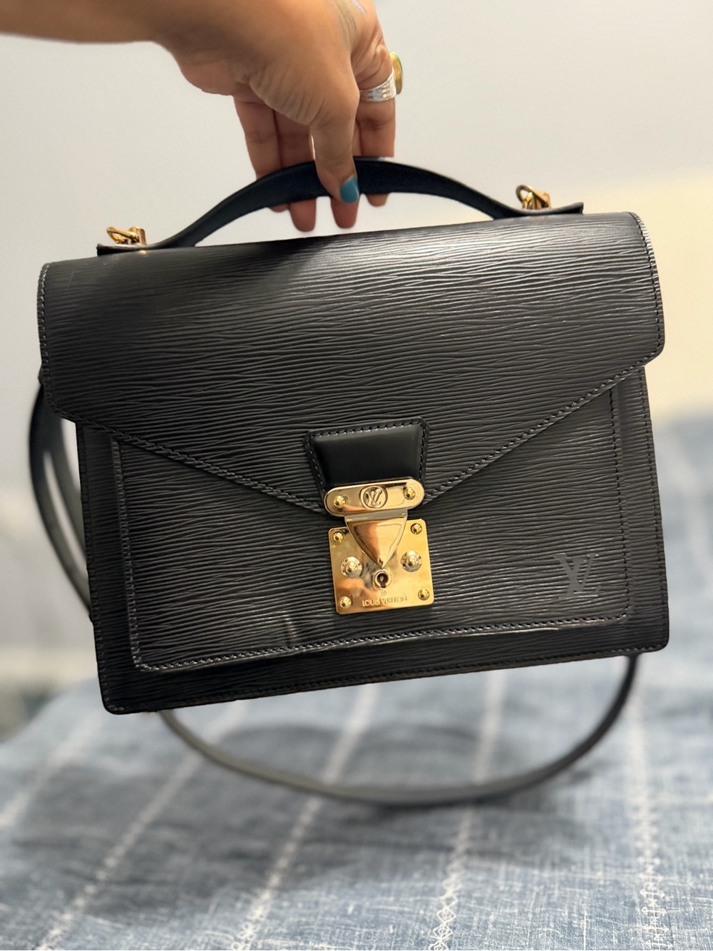 Louis Vuitton Black Epi Leather Monceau Bag
